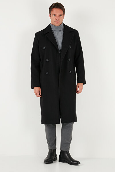 Buratti Volný střih, dvouřadý límec, dlouhý podšitý kabát s kashmírovou podšívkou, pánský kabát KABAN 681003