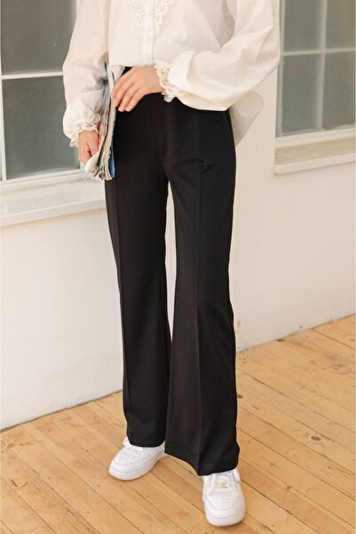 Butik İspanyol Paça Crep Pantolon-050-siyah
