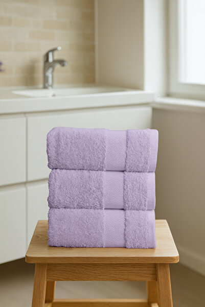 Lucy and Home 100% бавовняний набір з 3 рушників з ліловим бордюром 40x60 см