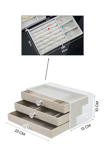 Ecrou Modern Grey 3 Drawers Jewelry Bijouterie Jewelry Box Organizer Organizer Clear 13 X 23 X 10 cm