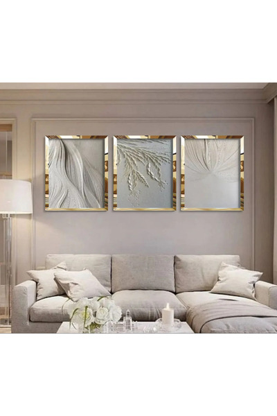 KOLAJTASARIM Σετ ζωγραφικής με κορνίζα 3 τεμαχίων μοντέρνας τέχνης τοίχου από χρυσό πλεξιγκλάς