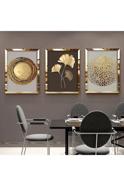 KOLAJTASARIM Αφηρημένος μοντέρνος πίνακας με χρυσά φύλλα με χρυσό πλαίσιο από πλεξιγκλάς
