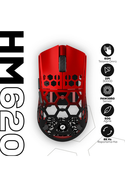 Hawk Gaming Chair HM620 8K Hz 30000 DPI Tri-Mode Kablosuz/Bluetooth Siyah Kır...
