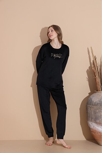 Lukitus Set de pijamale de damă din catifea cu mânecă lungă