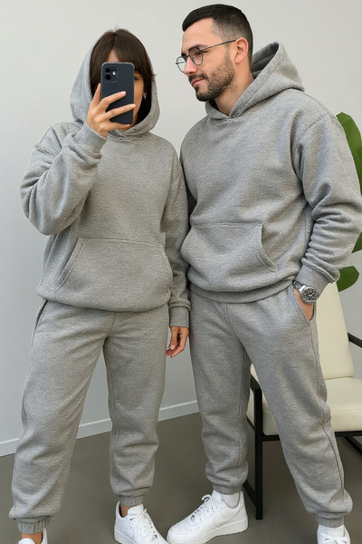 YAKAMEL Kadın Erkek Trend Model Çiftlere Özel 3 Iplik Oversize Kışlık Kalın E...