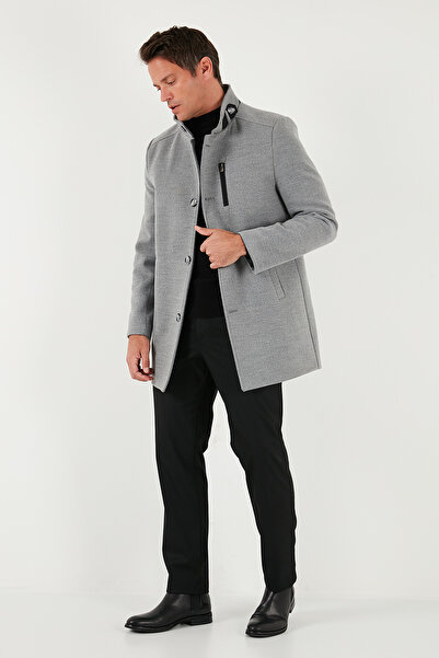 Buratti Slim Fit Buttoned Stand Collar Cashmere Coat Men's Coat 5840099
