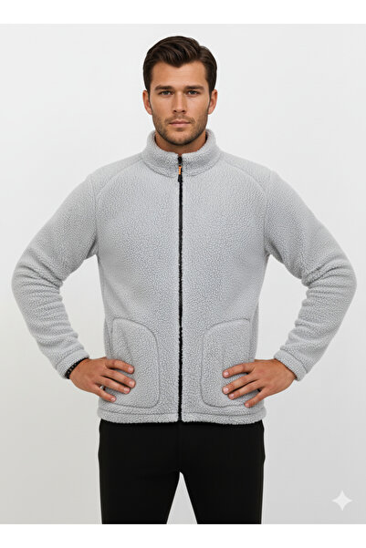 OXVİN Wool Plush Fur Lamb Welsoft Jacket with Bone Zipper and 3 Pockets Detail (Full Size)