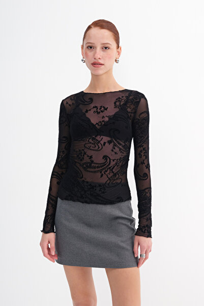 Addax Patterned Tulle Blouse B18507