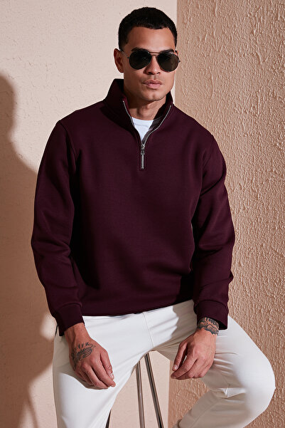 Buratti Cotton Regular Fit Half Zipper Stand Collar Sweat Men's Sweat 59052592