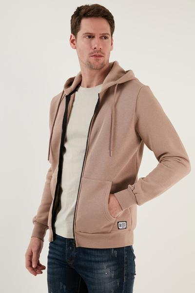 Buratti Sweat pentru bărbați, cu cu glugă fermoare, cu blană în interior, moa...