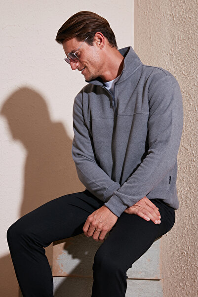 Buratti Cotton Regular Fit Half Zipper Stand Collar Sweater Men's Sweater 456112