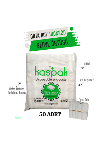 kaspak TEK KULLANIMLIK ORTA BOY SEDYE ÖRTÜSÜ 100X220 CM 50 ADET