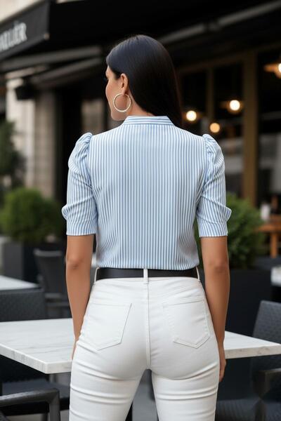 Mossta Bluză albastră cu mânecă scurtă în dungi