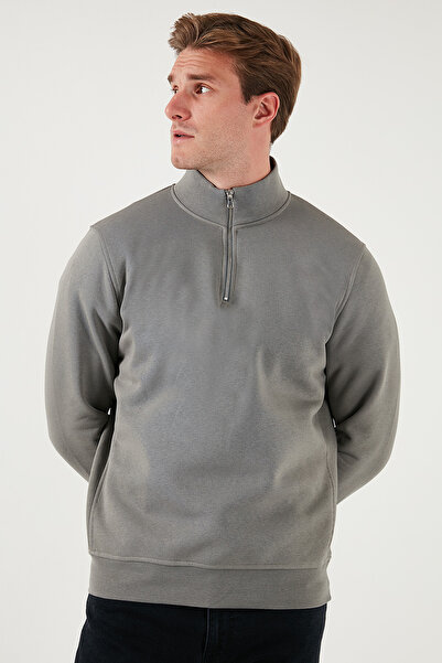 Buratti Cotton Regular Fit Half Zipper Stand Collar Sweat Men's Sweat 59052592