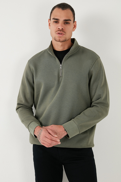 Buratti Ανδρικό φούτερ από βαμβακερό ύφασμα Regular Fit με μισό φερμουάρ και όρθιο γιακά SWEAT 59052592