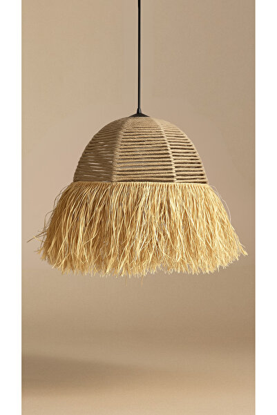 BOHEM SANATIM El Yapımı Saçaklı Jüt Halat Hasır Bohem Rustik Avize Kafe, Balk...