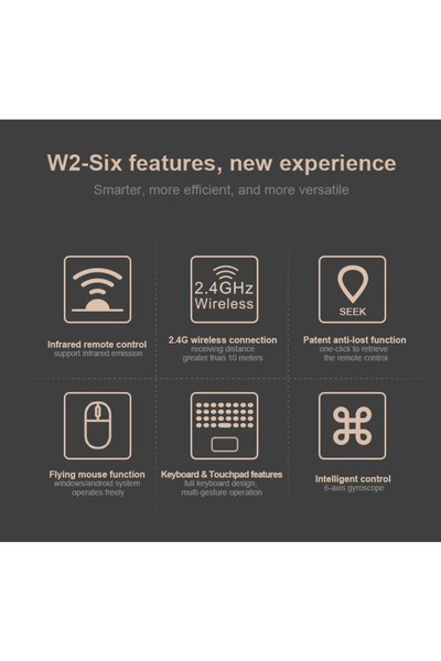 halber Telecomandă inteligentă W2 — Tastatură QWERTY completă, Air Mouse, Touchpad, Microfon (Negru)