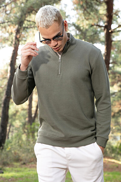 Buratti Cotton Relaxed Fit Half Zipper Crew Neck Knitted Sweat Men's Sweat 5901076