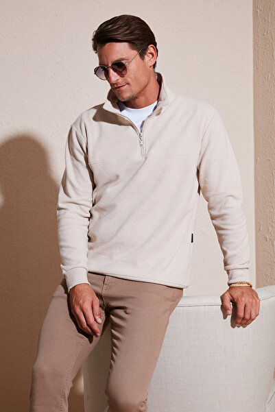 Buratti Cotton Regular Fit Half Zipper Stand Collar Sweater Men's Sweater 456112