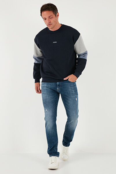 Buratti Ανδρικό φούτερ από βαμβακερό χαλαρό κορδόνι με λαιμόκοψη με χρωματιστό μπλοκ SWEAT 5905298T