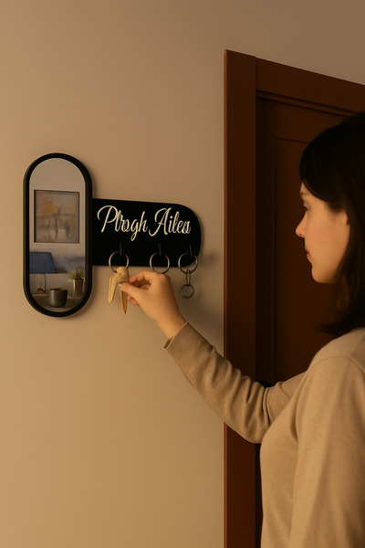 GEEG Dekoratif Aynalı Pleksi Anahtarlık Askısı Isme Özel Pleksi Yazılı Organizer Anahtar Düzenleyici Mdf