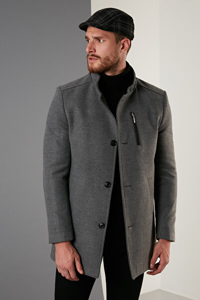 Buratti Pánský kabát Slim Fit s knoflíky a stojáčkem KABAN 5840099