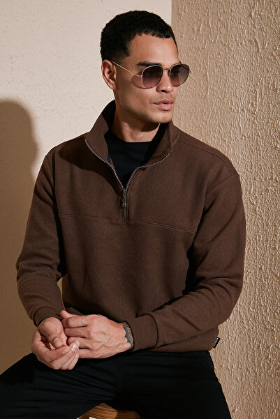 Buratti Ανδρικό πουλόβερ με ρυθμισμένο τύπο βαμβακερό με μισό φερμουάρ και όρθιο γιακά 456112