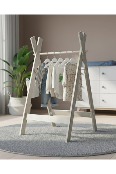 Reyo Doğal Çocuk Elbise Askılığı, Taşınabilir Ahşap T askı, Ahşap Eşek Askılık