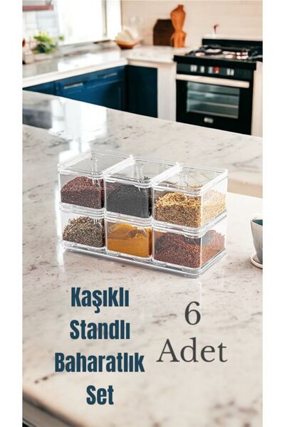 Nesto Home 6'Lı Stantlı Kaşıklı Clear Baharatlık Seti