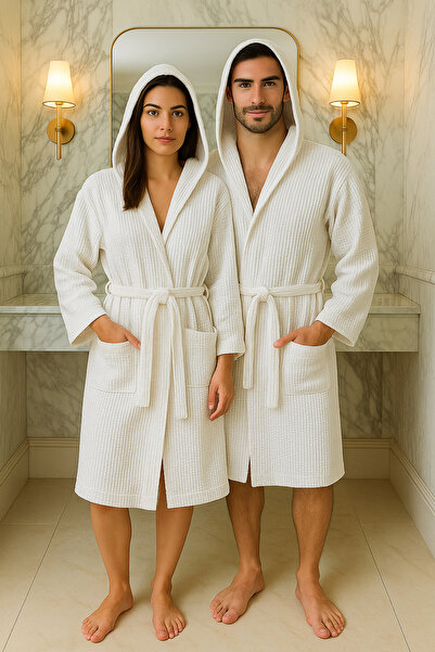 LaraLisa Collection Hooded Pockets Unisex Women's Men's 100% Cotton Pique Bathrobe