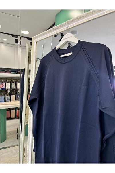 MERAM BUTİK Adn Thin Knit Tunic with Hair Braiding - Navy Blue - 1