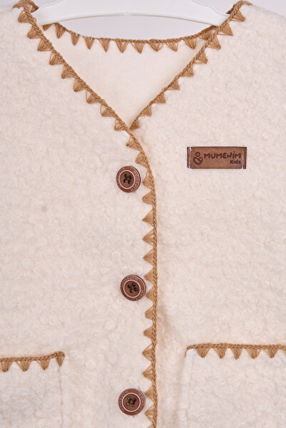Mumenim Plush Textured Cotton Unisex Baby Beige Vest | Warm, Buttoned Casual & Stylish Winter Children's Vest
