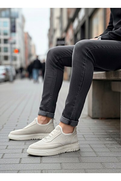 pabucmarketi Laceless Rubber Detailed Knitwear Men's Hi Sneaker Beige (Beige ...