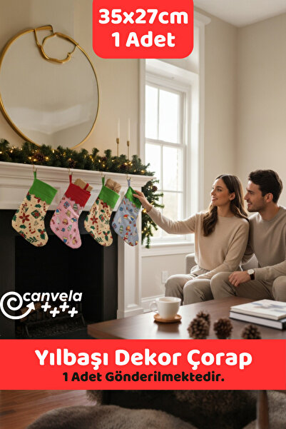 CANVELA 1 Adet Yılbaşı Dekor Çorap Şömine Duvar Süsü Christmas Çam Ağacı Süsü...