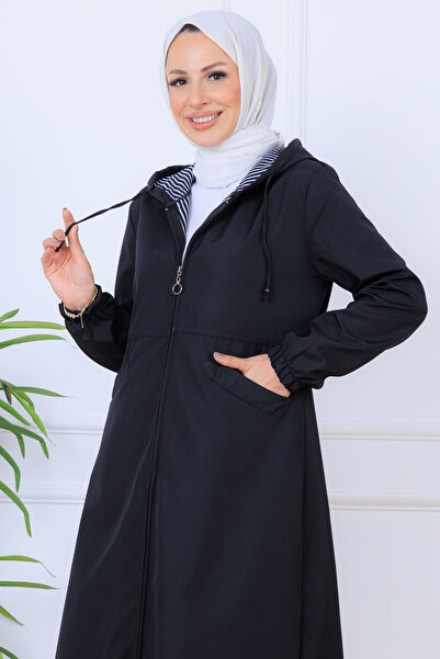 benguen Μακρύ καπάκι με σχέδιο εσωτερικά O1215 Μαύρο