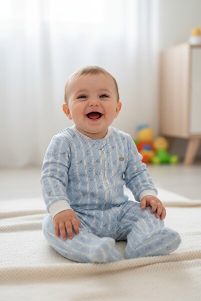 Babydola Baby Zippered Combed Cotton 100% Cotton Footed Jumpsuit