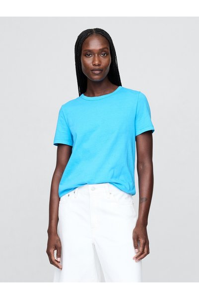 GAP Kadın Mavi %100 Organik Pamuk VintageSoft T-Shirt