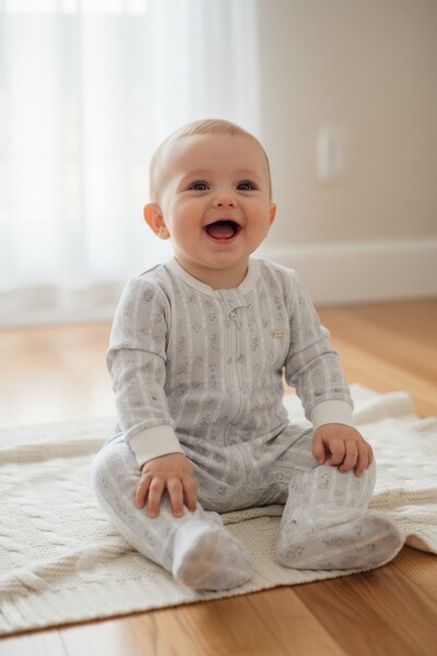 Babydola Baby Zippered Combed Cotton 100% Cotton Footed Jumpsuit