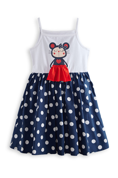 Denokids Lily Girl's Polka Dot Navy Blue Dress