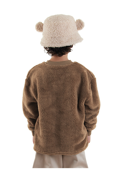 Denokids Kaplan Oversize Boy Brown Plush Sweatshirt