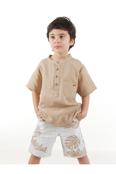 Midimod Boy Muslin Shirt Gabardine Shorts Set