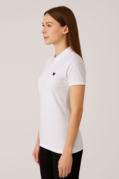 comstar Women's Short Sleeve Summer Basic White Polo Neck T-Shirt