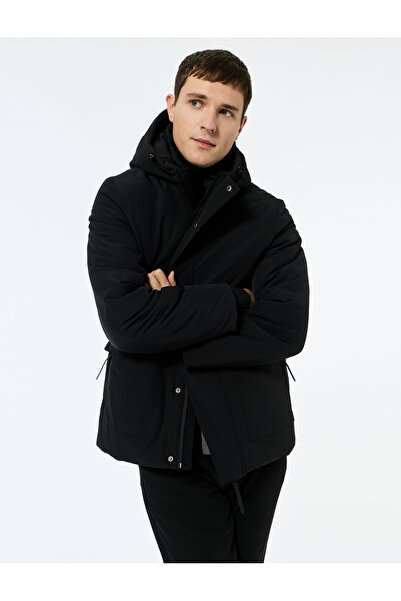 Koton Hooded Winter Puffer Jacket with Snap Button Detail and Zippered Pockets