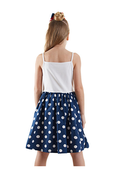 Denokids Lily Girl's Polka Dot Navy Blue Dress