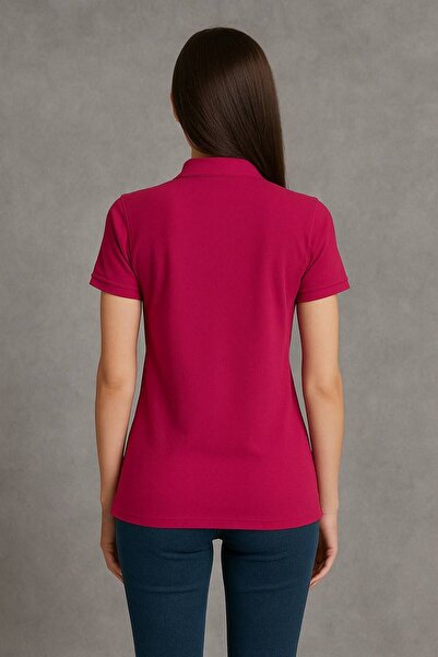 comstar Women's Short Sleeve Summer Basic Fuchsia Polo Neck T-Shirt