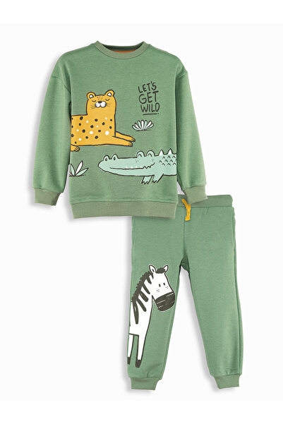 Denokids Animals Boy Khaki Tracksuit Set