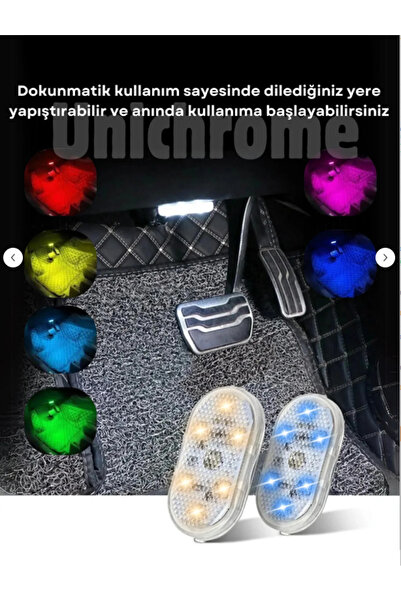 Mbois Dokunmatik Mini 6 Ledli Lamba Usb Şarj Edilebilir RGB Işık Ayak Altı Torpido Lambası 7 Renk