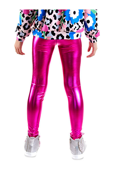 Denokids Girl's Dark Pink Metallic Shiny Leggings