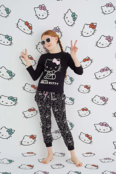 Hello Kitty Girls' Black Girls' Long Sleeve Cotton Pajama Set