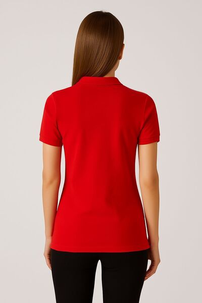 comstar Women's Short Sleeve Summer Basic Red Polo Neck T-Shirt